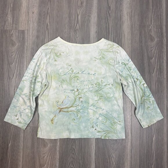 Studio Collection Pastel Green Y2K 3/4 Sleeve Rhinestone Shirt Women’s Size L - Picture 4 of 7